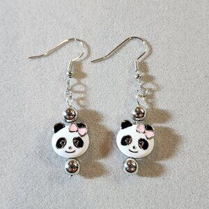 Adorable metal and enamel panda ear rings